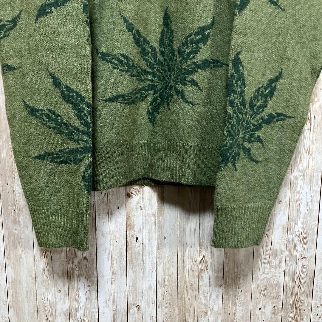 550 HUF ハフ ニットセーター マリファナ柄 大麻柄 カーキ L - メルカリ