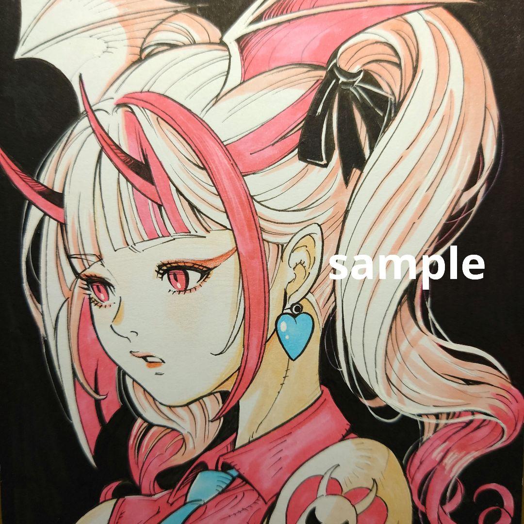 手描きイラスト 094】オリジナル原画色紙美人画コピック「白い悪魔