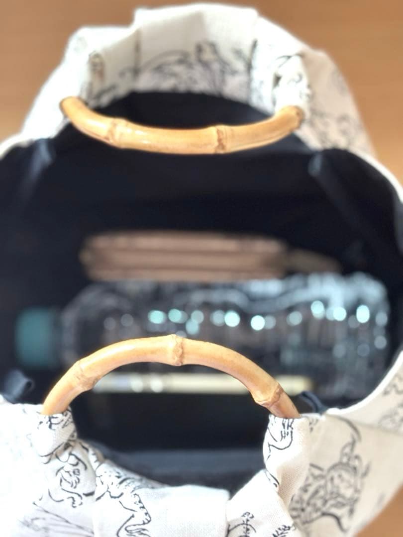 和装バック 着物バック和柄コットン生地・鳥獣戯画（アイボリー）入学