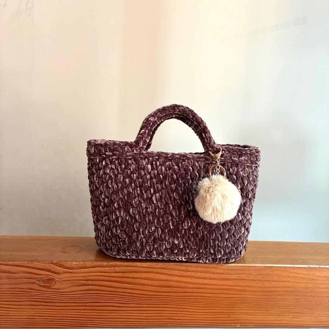 ブラウン×ベルベット ズパゲッティ マルシェバッグ あずき色 - メルカリ