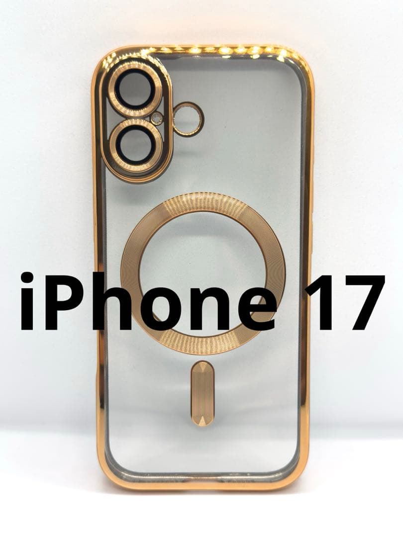iPhone17 ケース ゴールド クリア レンズ保護 マグセーフ 新品1194