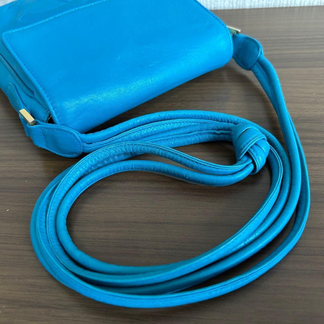 真贋済 CHANEL シャネル ブルー レザー ショルダーバッグ ココマーク