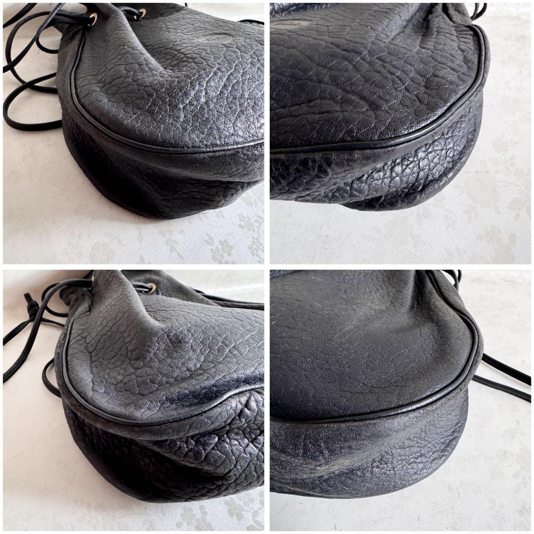 Longchamp ロンシャン オールレザー 巾着バッグ ブラック 型押し