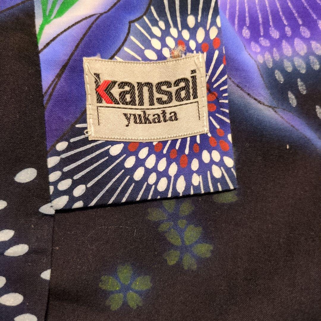 ❤kansai 寛斎 浴衣✭黒地に花火 ✭花柄 ✭キラキララメ 身丈160