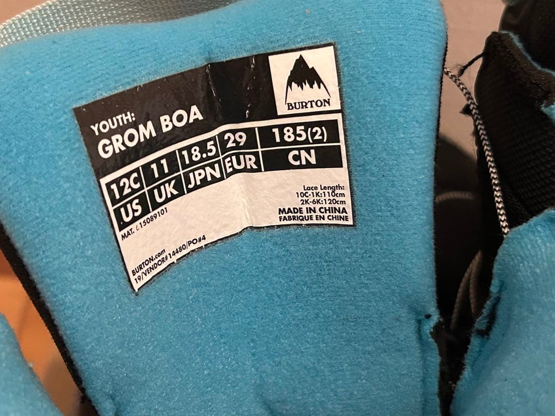 Burton Grom Boa 子供用スノーボードブーツ 12C 18.5cm