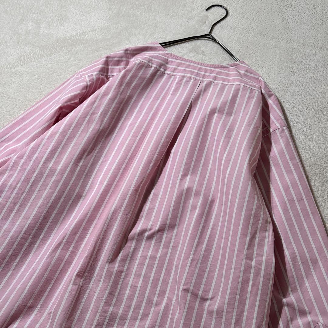シンゾーン NOCOLLAR SHIRTS ノーカラーシャツ ストライプ ピンクの
