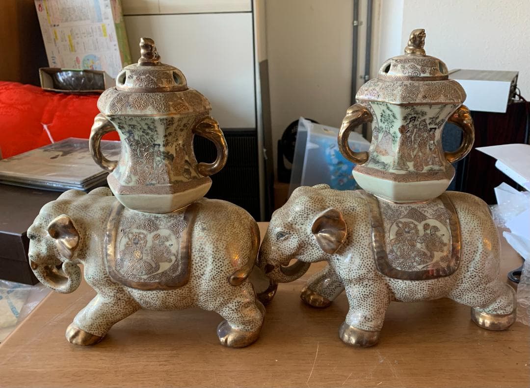 Yuki_Tanaka I'香炉 金襴手 細密 金彩 一対 2 頭 現状品