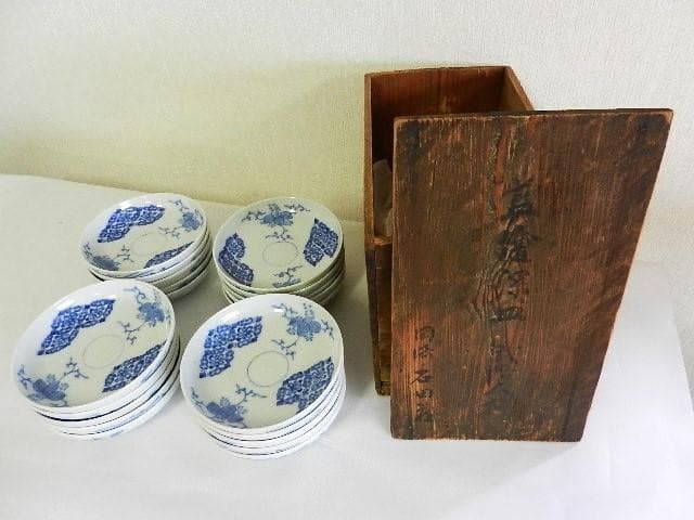 京焼「初代 幹山伝七」作 藍繪深皿20客（裏印「大日本幹山製