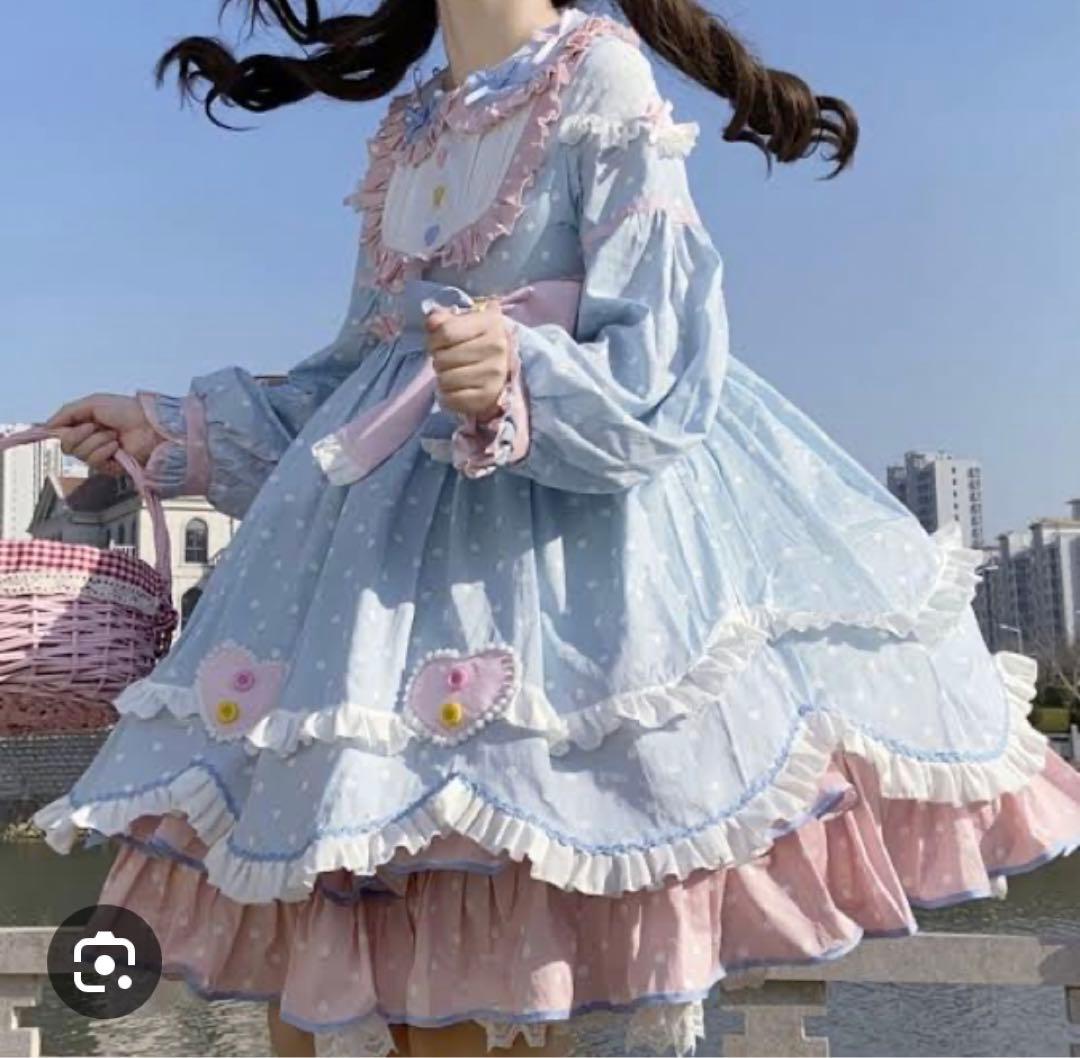 ドット 水色 ロリータ ワンピース - メルカリ