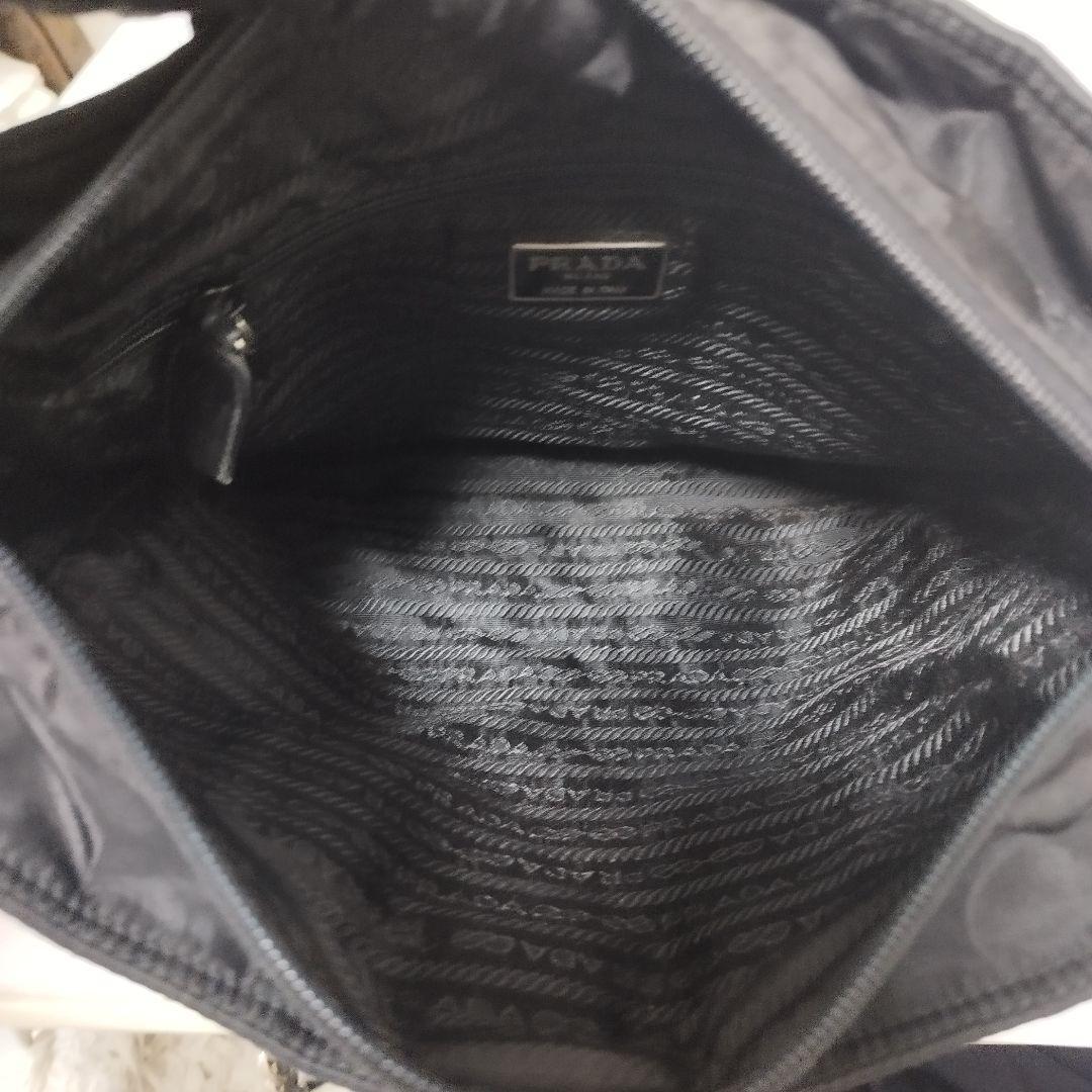 美品☆ プラダ シルバーチェーン ショルダーバッグ ナイロン 三角ロゴ