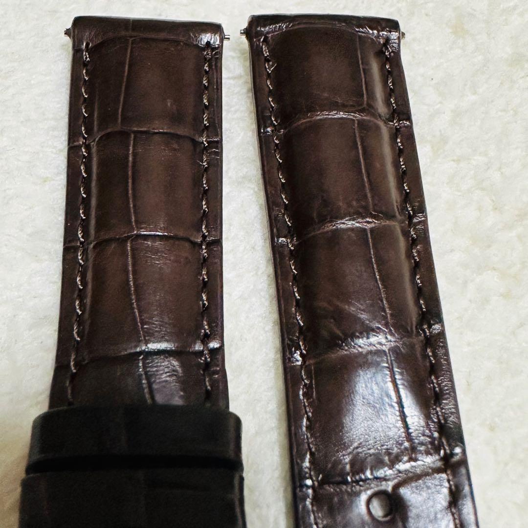 2007#19mm-16mmダークブラウン☆ スイス製☆本物クロコダイルベルト