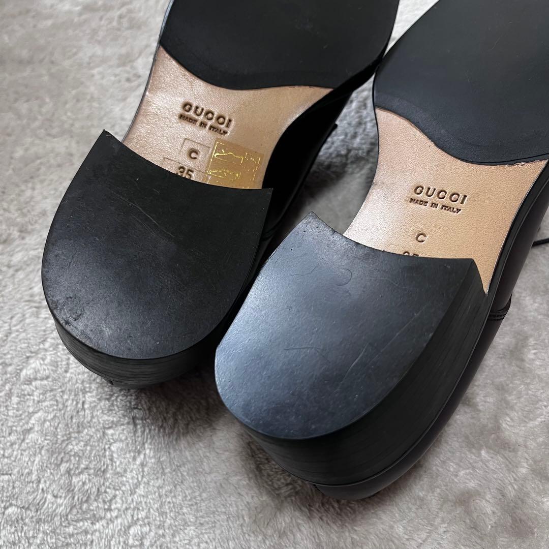 極美品 グッチ レザー スクエアトゥ レースアップ シューズ 革靴