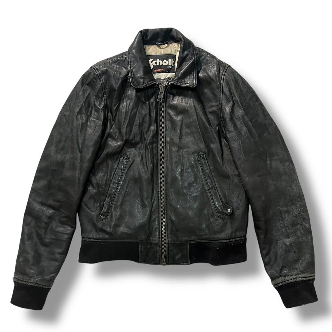 Schott ボンバージャケット レディース ラムレザー M 黒 古着 00s Schott N.Y.C（ショット） Schott ラムレザー ダブル ライダース