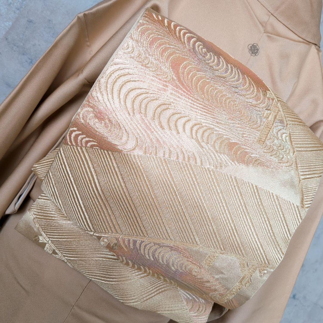 訪問着 フルセット 着物 正絹 ゴールドベージュ Sサイズ 花 しつけ糸金