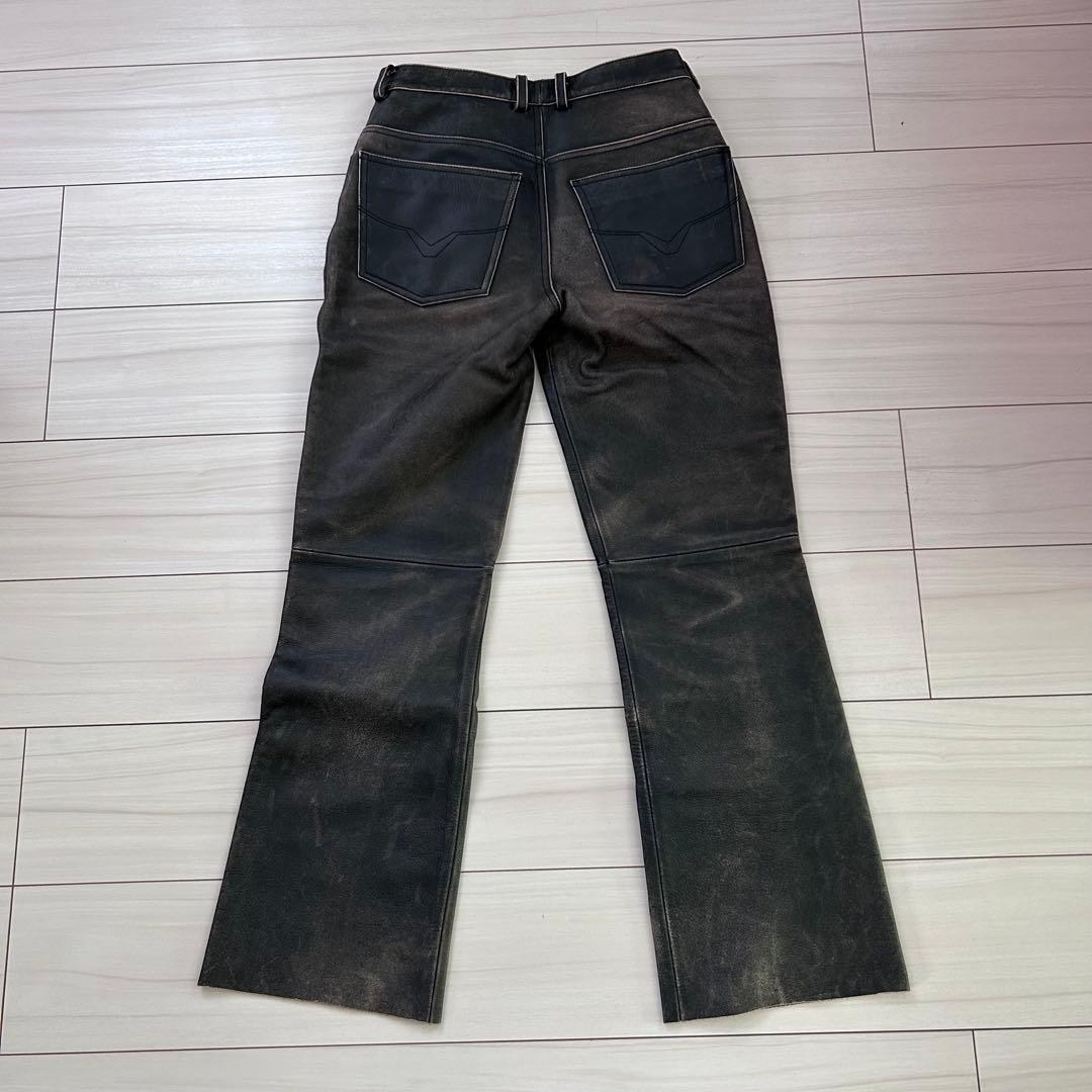 Harley-Davidson レザーフレアパンツ ブラック ユーズド加工 - メルカリ