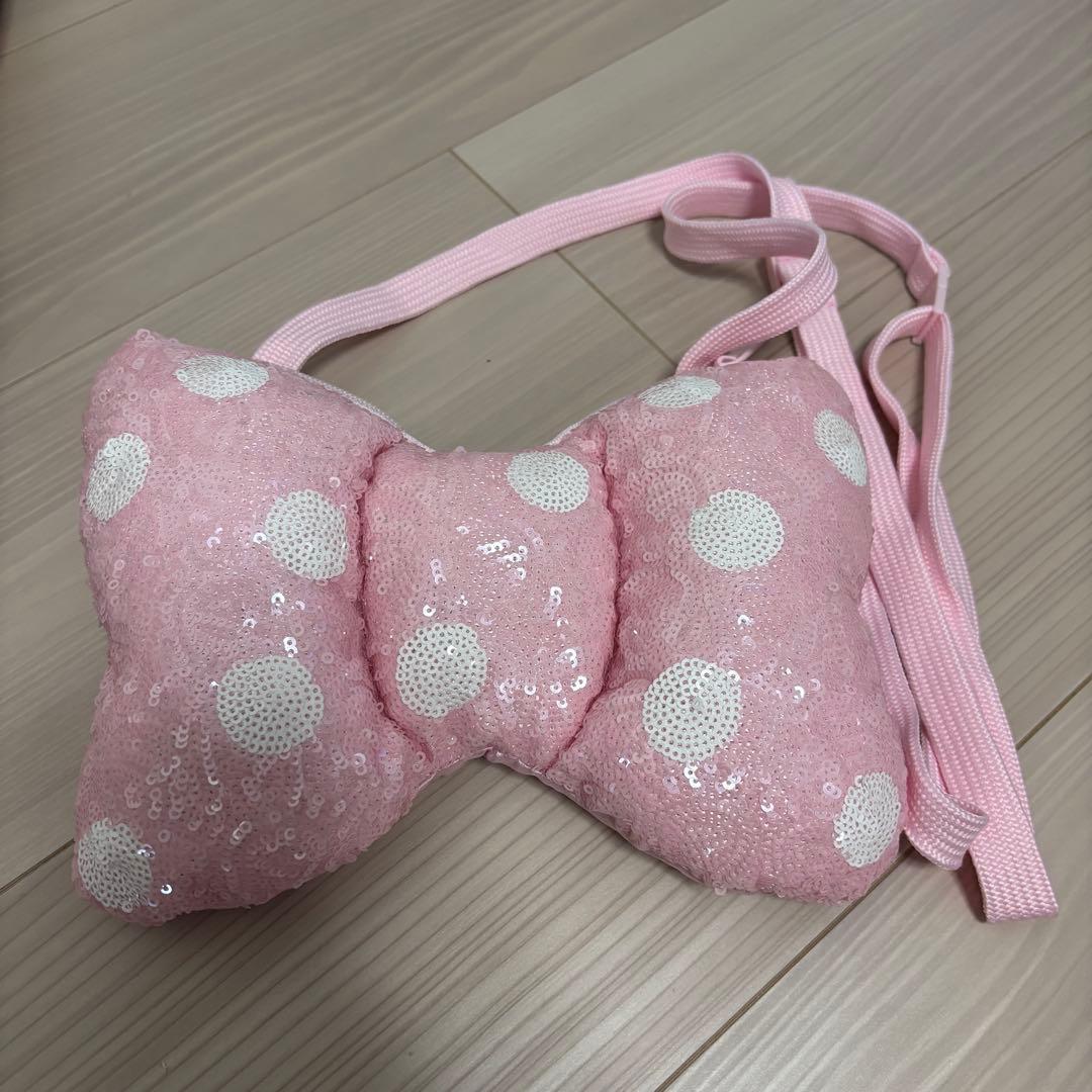 ディズニー ミニー ポシェット スパンコール リボン ピンク - メルカリ