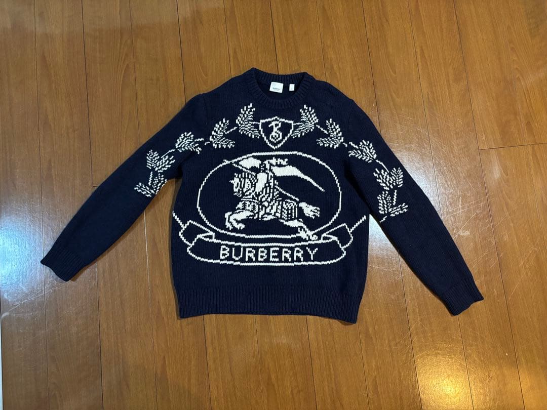 BURBERRY ネイビー ニット セーター Lサイズ Burberry ネイビー Vネックニットセーター バーバリー ロゴ刺繍｜Yahoo
