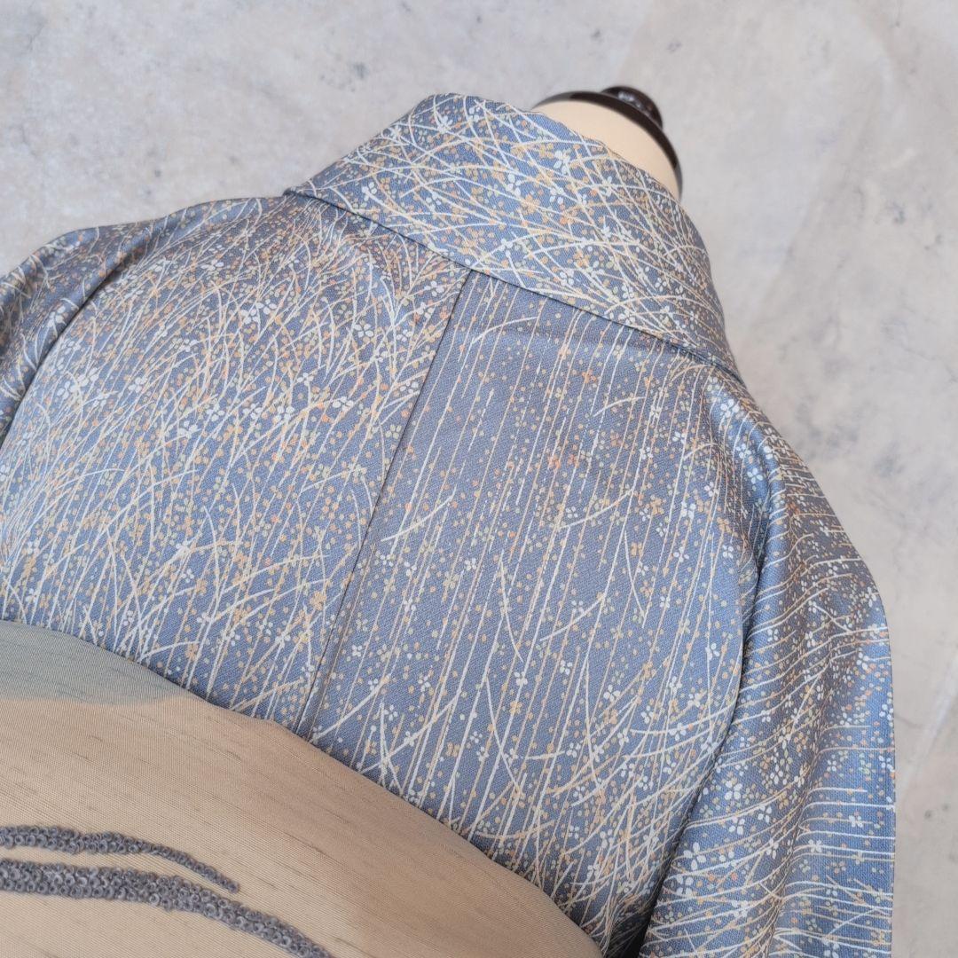 大セール中】小紋 フルセット 着物 正絹 青紺地 色彩 帯ユニーク F前