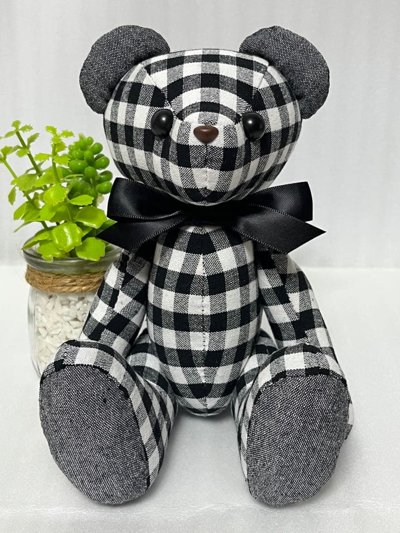 くまさん✰(チェック柄×ぶらっく)ハンドメイドテディベア大 - メルカリ