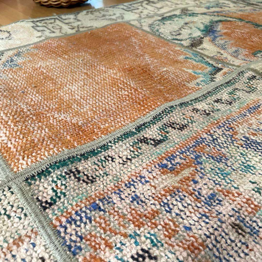 91×191優しいオレンジカラー パッチワーク トルコヴィンテージラグの