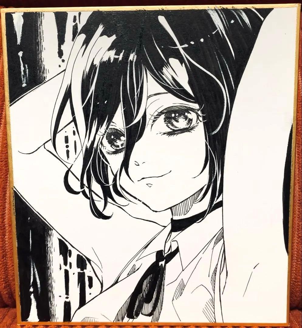 チェンソーマン レゼ ファンアート 手描き 色紙 一点物 モノクロ 白黒