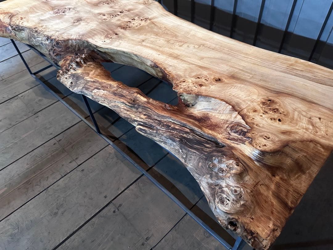 ポプラ一枚板テーブル店舗什器アイアン脚カフェディスプレイ民泊別荘