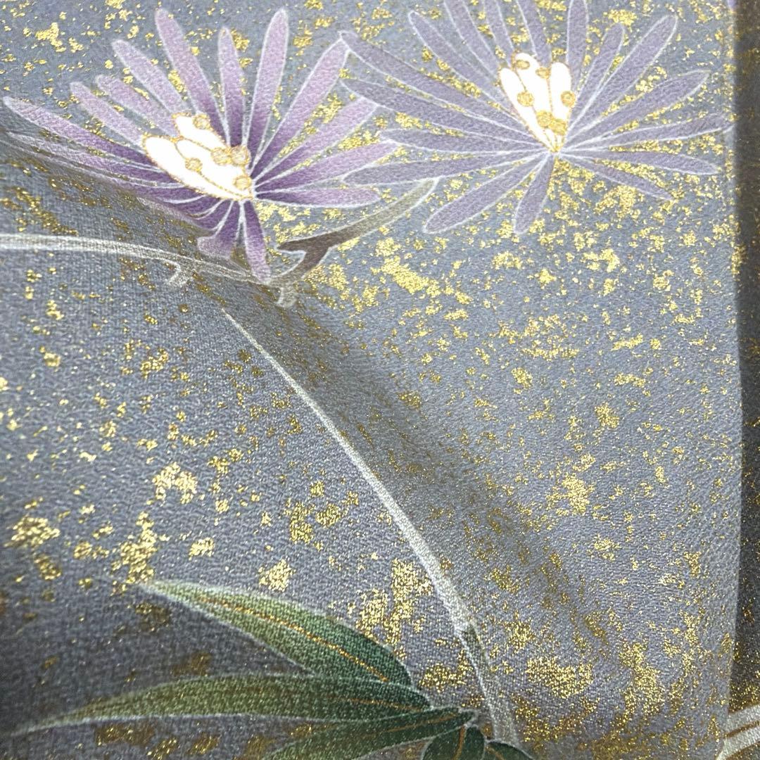 正絹　付け下げ　友禅染《金彩　金駒刺繍　花々》