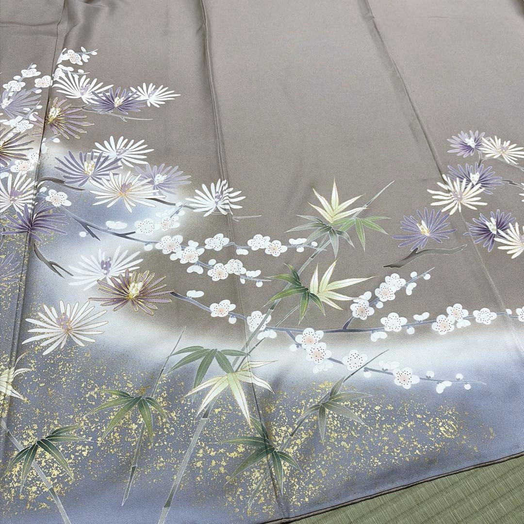 正絹　付け下げ　友禅染《金彩　金駒刺繍　花々》