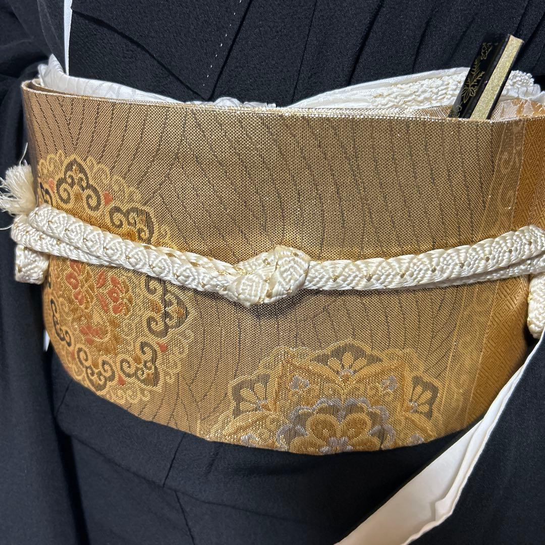 未使用近い 美品 袷 正絹 作家 金箔 黒留袖 フルセット 西陣唐織金箔