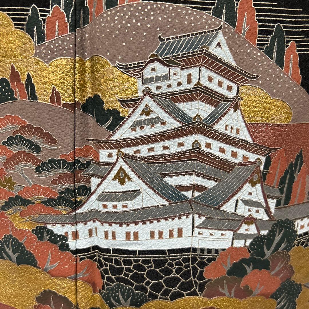 未使用近い 美品 袷 正絹 作家 金箔 黒留袖 フルセット 西陣唐織金箔