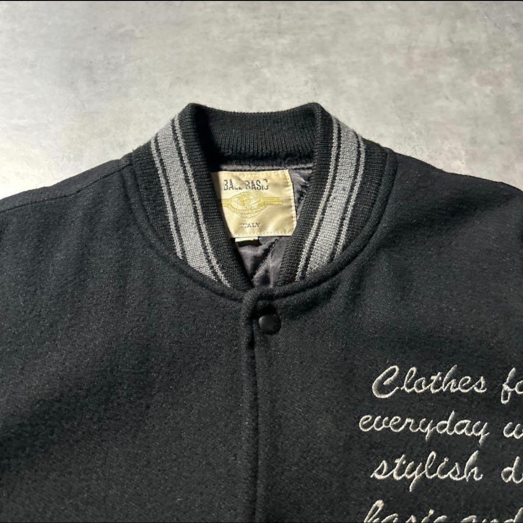 BALL BASIC ブラック レザー 刺繍 カレッジロゴ デザイン スタジャン