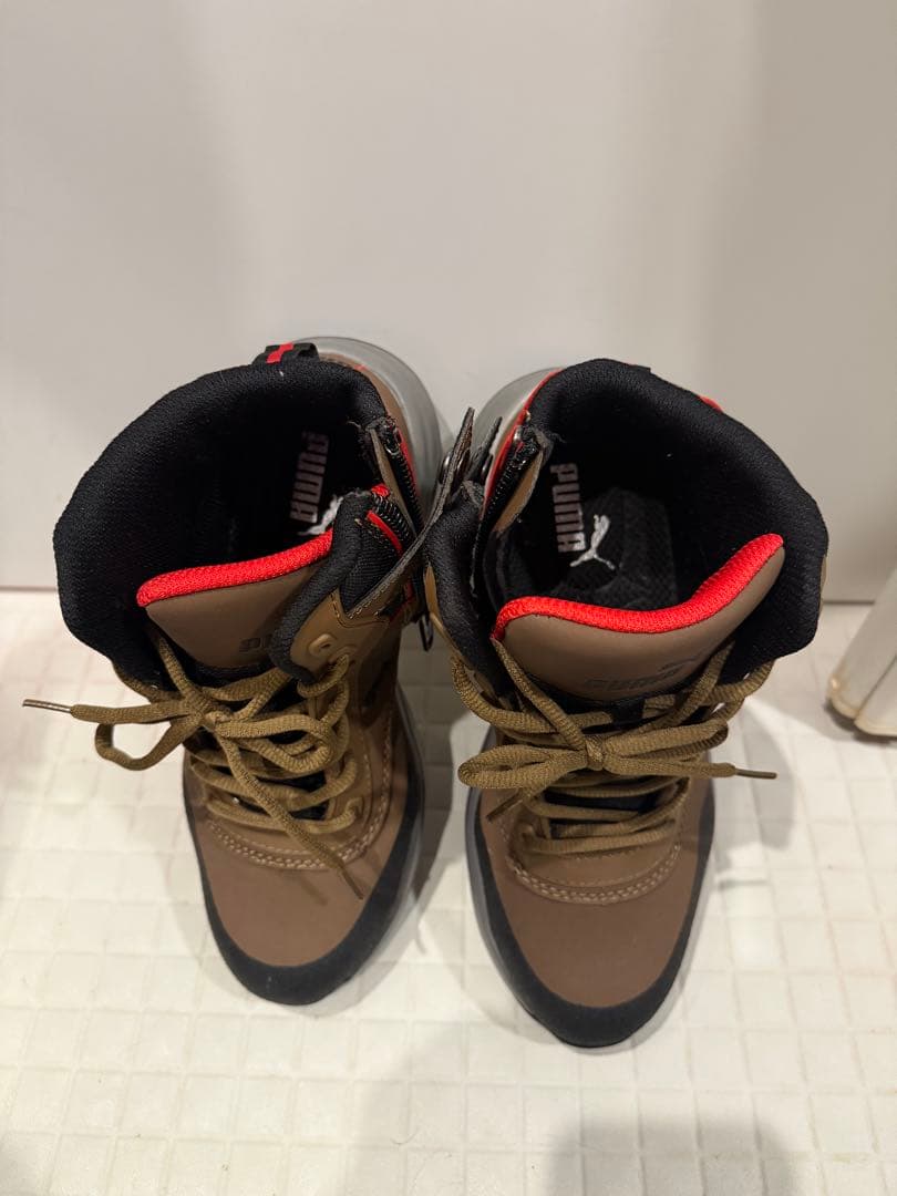 Pumaアスレチックライダー安全靴ディスクオリーブ系ブラウン系ジップ