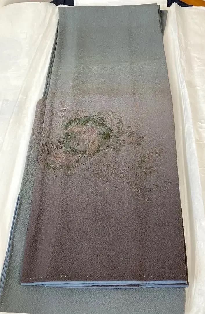 未使用 長期保存品 精緻な汕頭刺繍 上質正絹縮緬 訪問着 秀逸染め