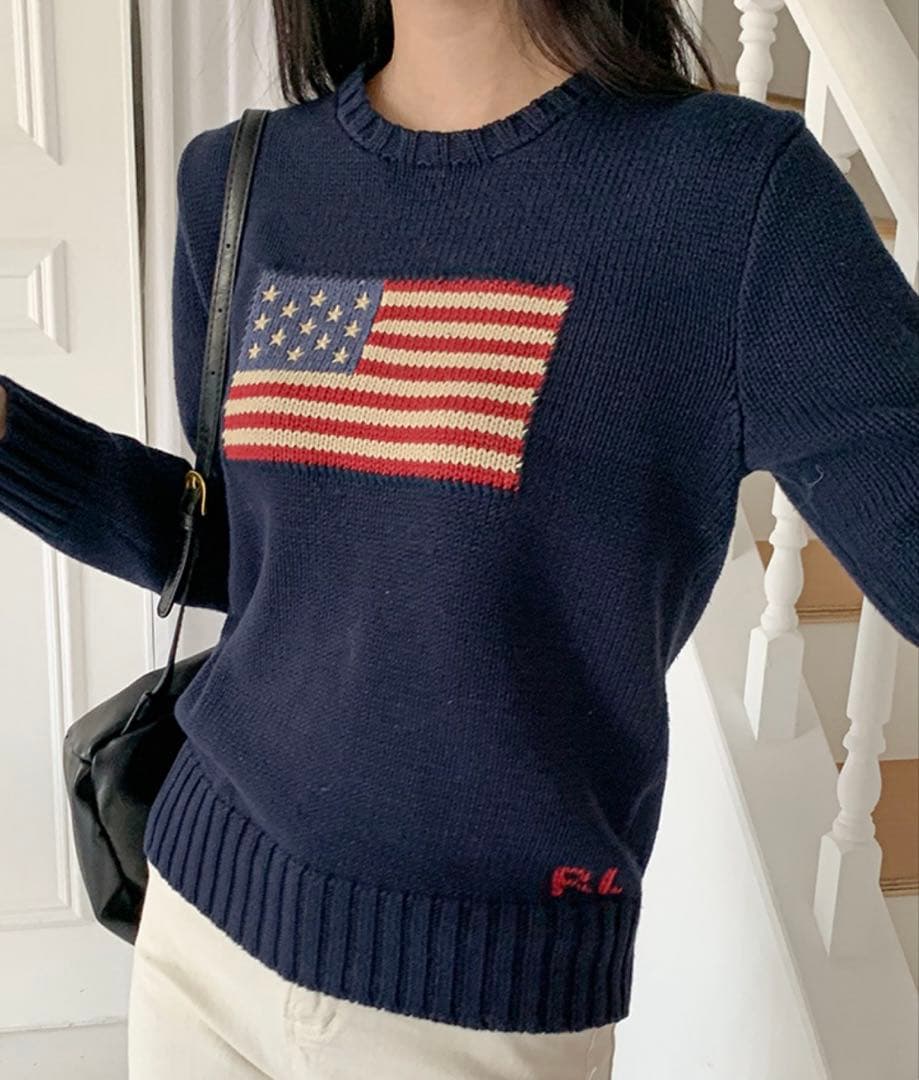 Polo by Ralph Lauren アメリカ国旗ニット ネイビー （L） - メルカリ