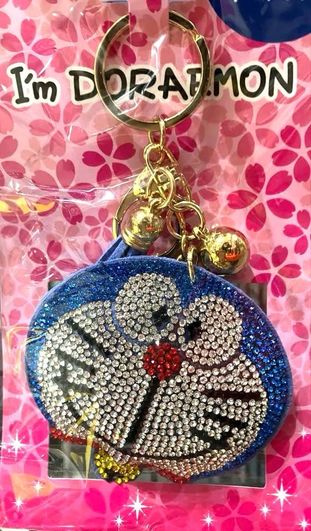 キラキラレザー ゴールド 鈴つきキーホルダー ドラえもん SAKURA 桜 青