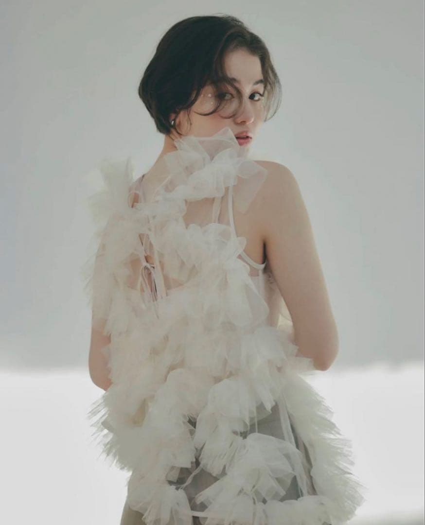 NOTREemor asymmetry tulle tops ノートルエモア New arrival — 🪡 asymmetry tulle tops ¥ 10,500(tax in) F / ivory