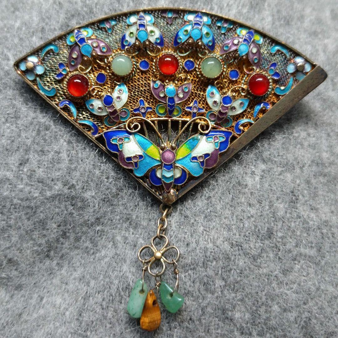 【希少】七宝焼 透かし扇 銀線細工 ブローチ 希少】七宝焼 透かし扇 銀線細工 ブローチ