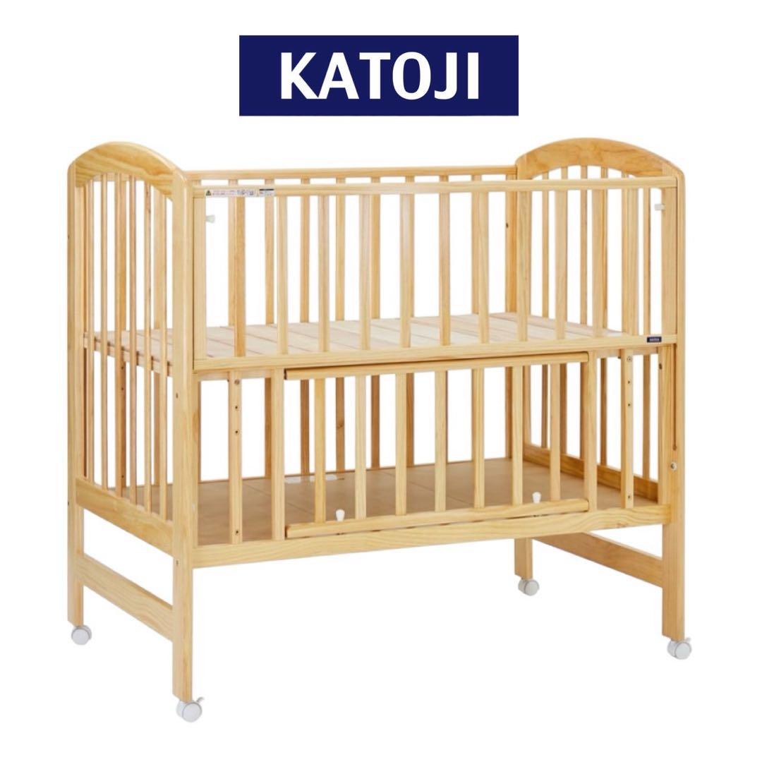 美品】KATOJI ベビーベッド 送料込み ワンオープン キャスター付き