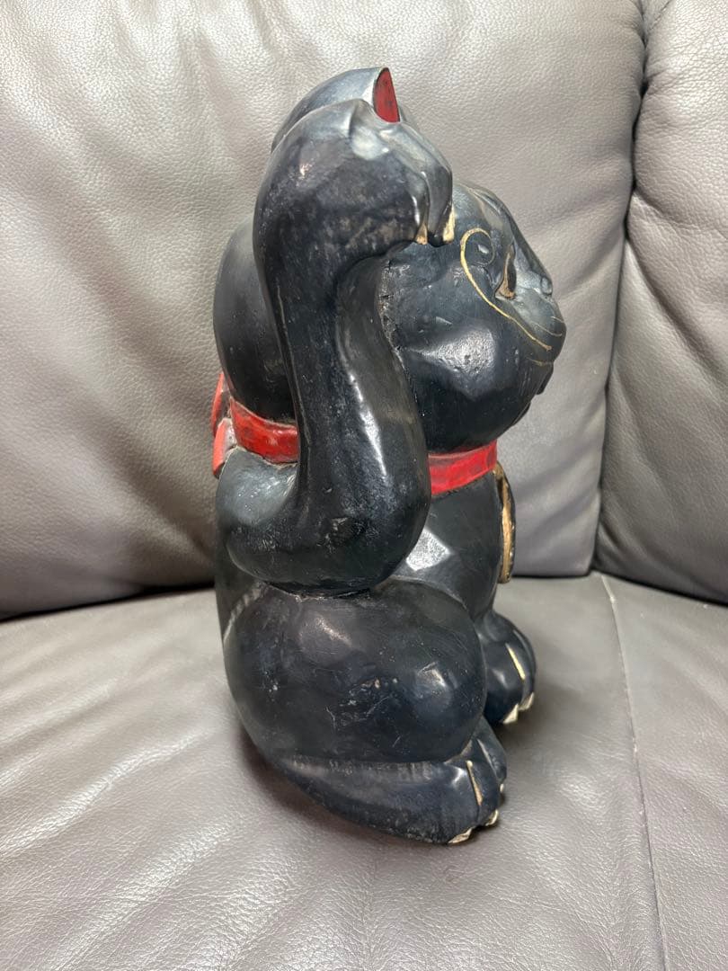木製 黒の招き猫 置物 レトロ - メルカリ