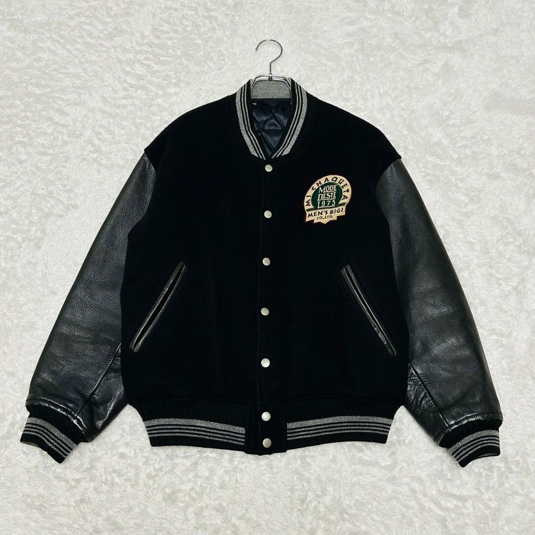 激レア メンズビギ 幻の スタジャン 80s アーチロゴ 日本製 レザー L