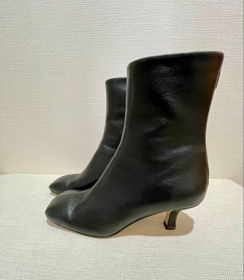 最終‼️本革歩きやすいLoungedressGALENAスクエアトゥブーツ美品黒