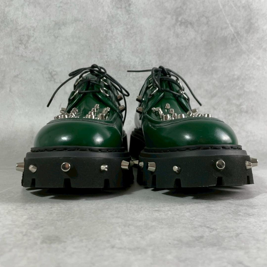 未使用 N21 スタッズ 厚底 ダービー レザー レースアップ グリーン 緑