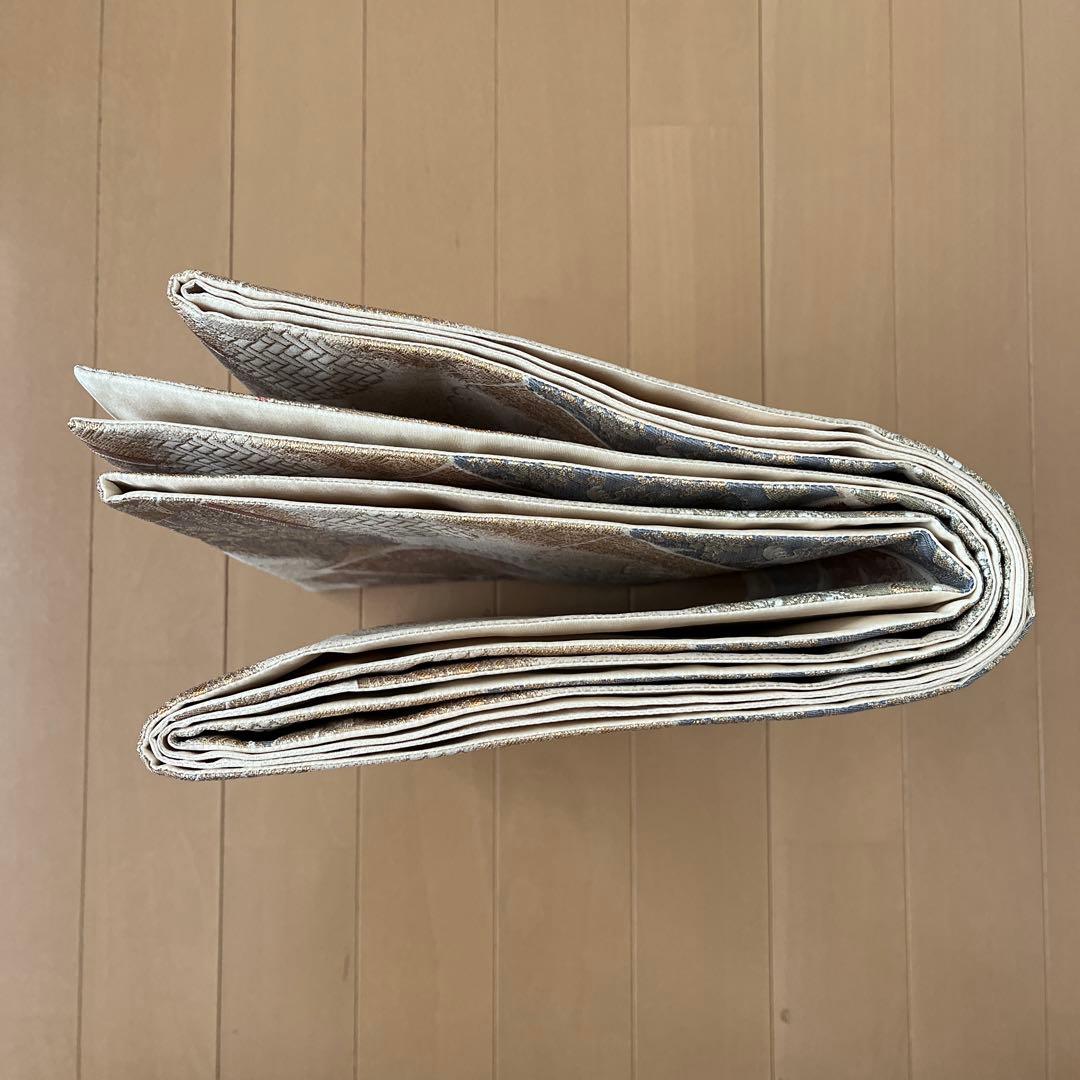 袋帯 三越誂製 正絹 色紙と雪輪 温かみのシャンパンゴールド 上品な