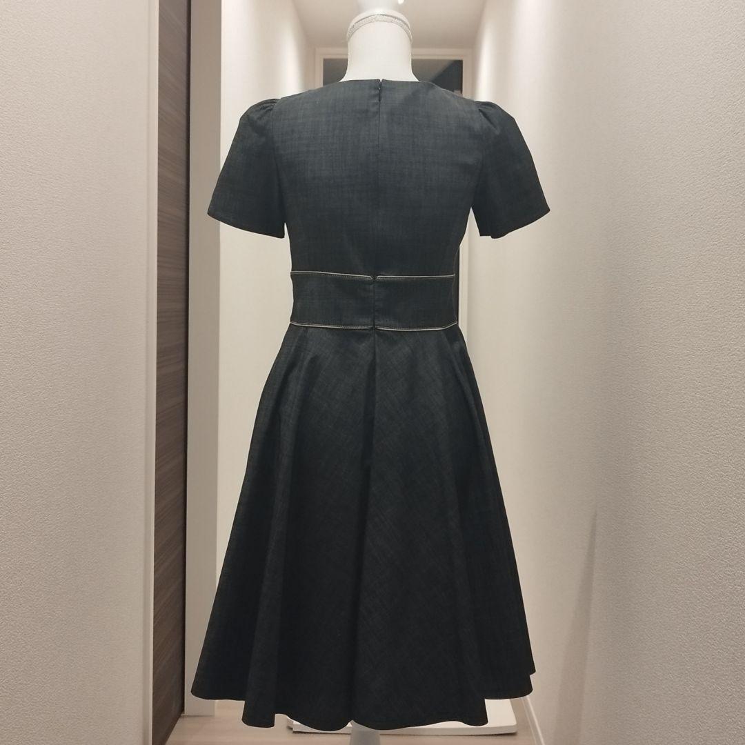 エムズグレイシー M'S GRACY デニム リボン 半袖ひざ丈ワンピース 38