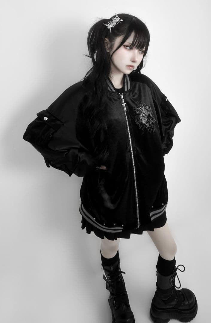 新品 正規品 Messy Bonesベロアスカジャン【Black】 地雷系 秋冬