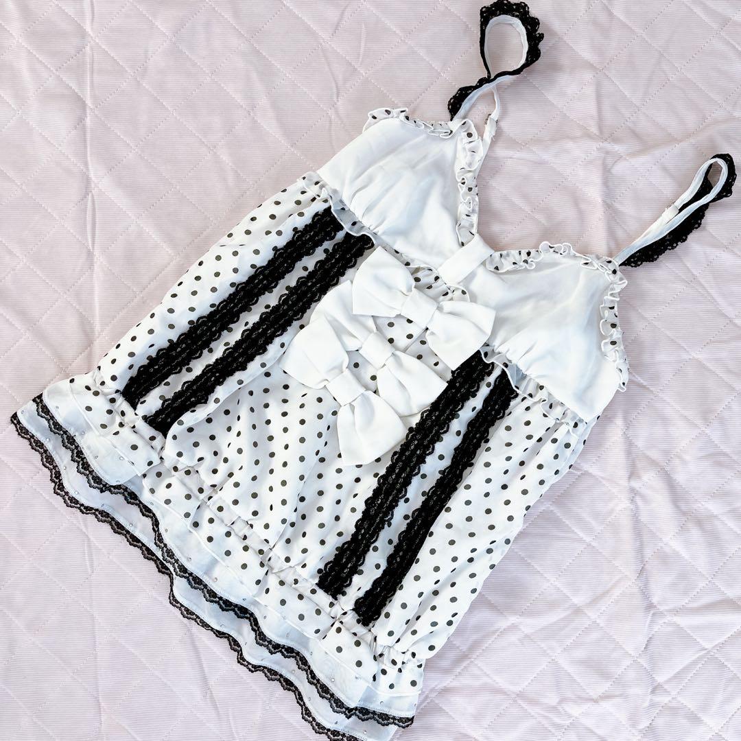 トゥララ ホワイトリボン レースフリルドット柄 キャミソール リズリサ