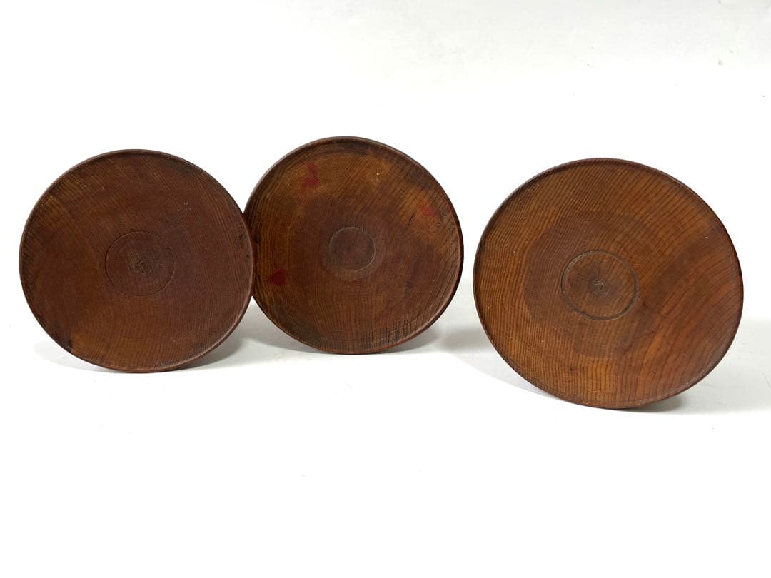 骨董 アンティーク 李朝 木彫 台皿 高足皿 3点 台座 朝鮮骨董