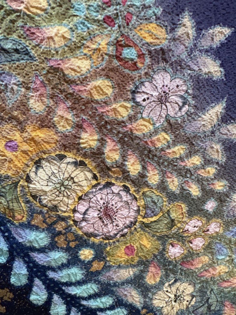 美品 正絹 訪問着 辻が花 翠山工房 裄68 卒業式 入学式 M L 紺 - メルカリ