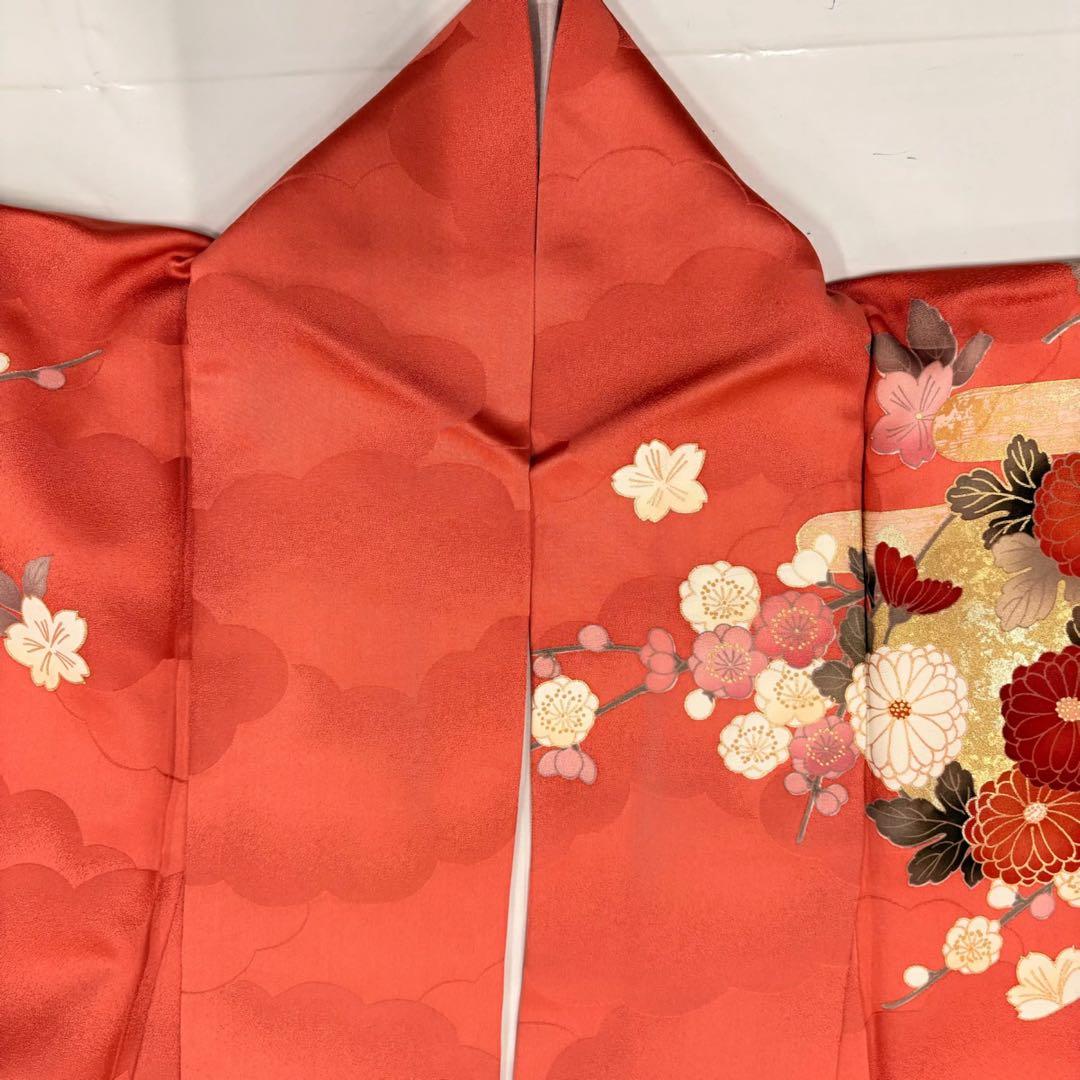 な*お様 振袖 振袖フルセット 着物 鶴模様 竹松 金彩 朱色 金糸