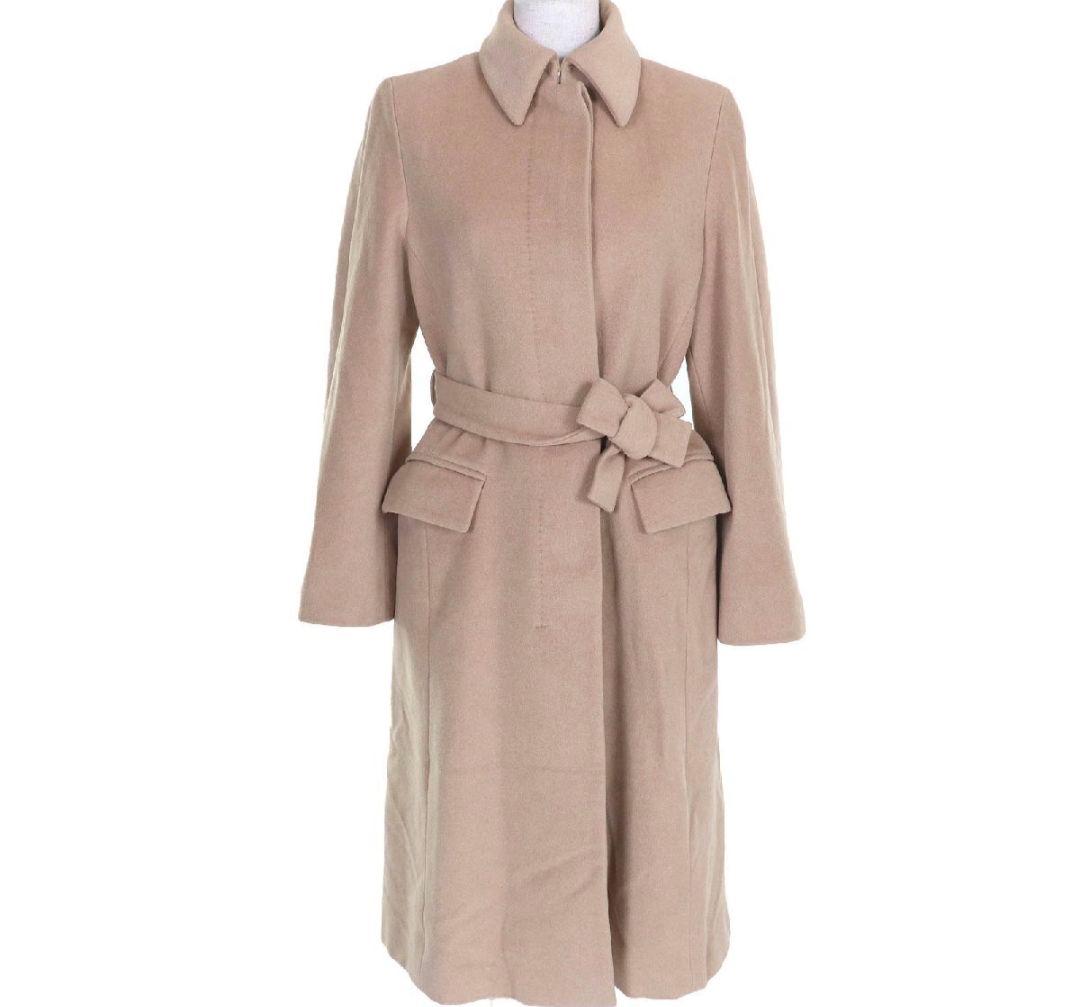 白タグ】Max Mara アンゴラ混 ベルト付 ステンカラーコート 36 伊製